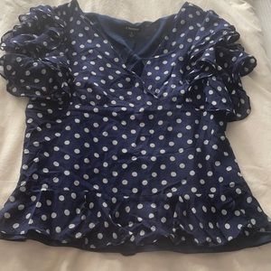 J. Peterman blue and white polka dot top 5 for $25